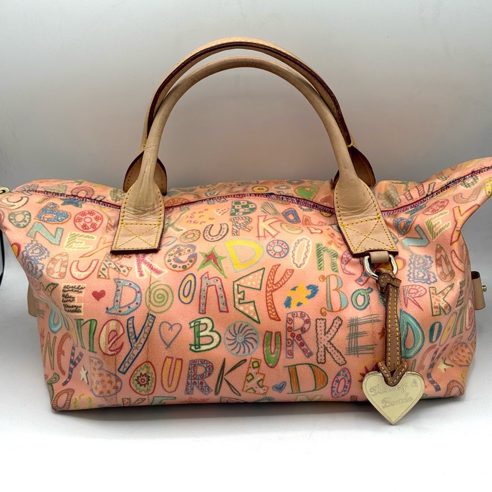 Dooney & Bourke Y2K Doodle Scribble Pink Canvas Leather Satchel Bag Rainbow